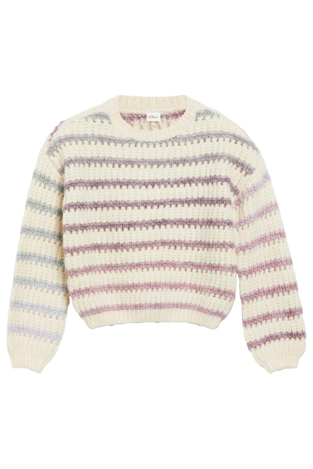 s.Oliver gebreide gestreepte trui - beige/paars/blauw