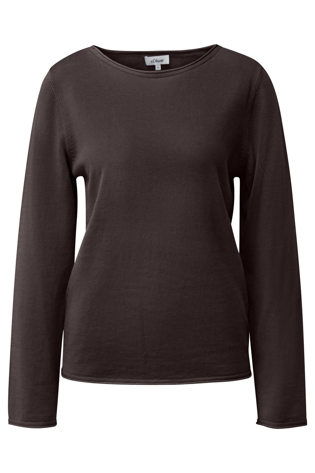 Bruine dames s.Oliver Curve gebreide top Plus Size met effen en lange mouwen