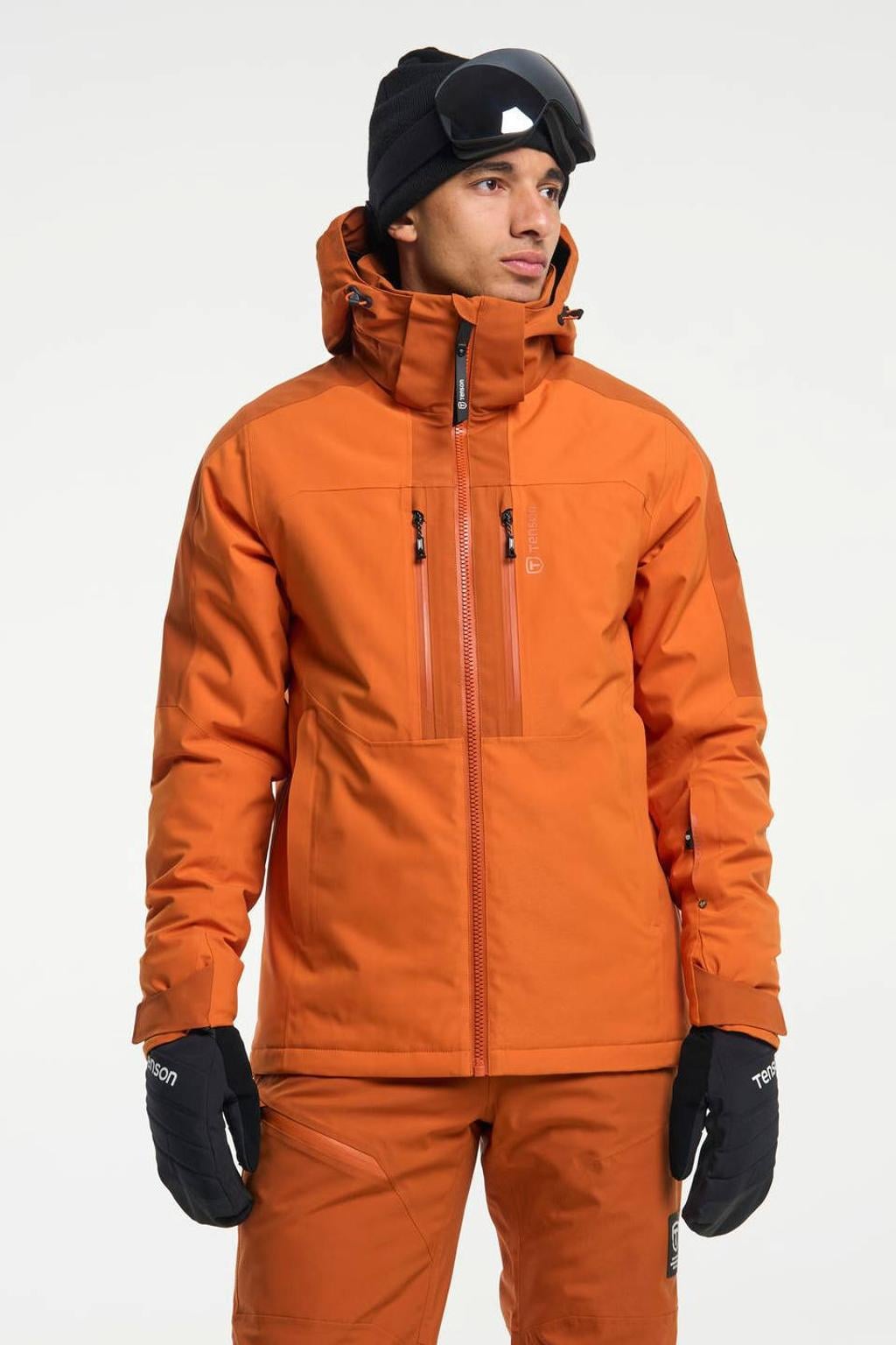 Oranje heren Tenson ski-jas van polyester met capuchon en ritssluiting