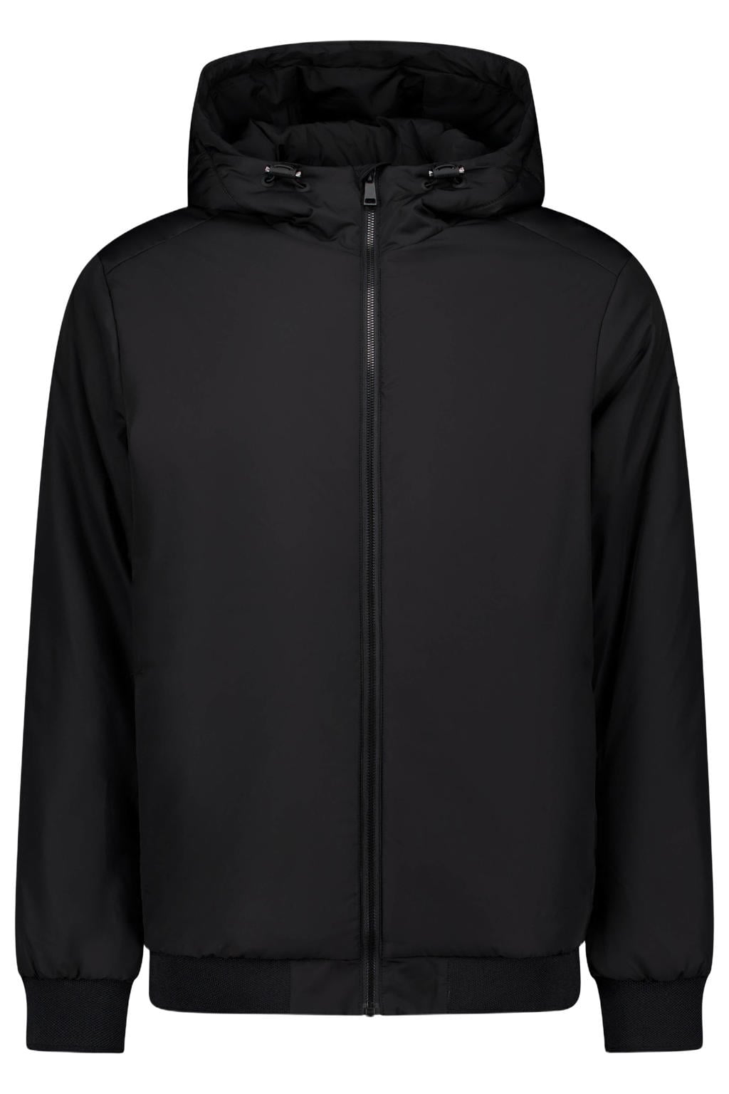 Zwarte heren Airforce Larry tussenjas van polyester met effen, lange mouwen, capuchon, ritssluiting en elastische boord