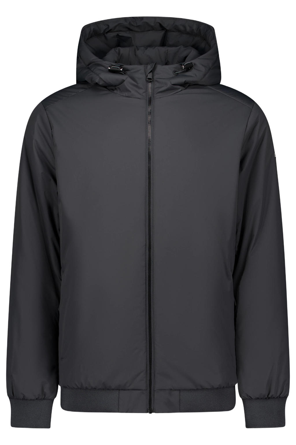 Antraciete heren Airforce tussenjas van polyester met effen, lange mouwen, capuchon, ritssluiting en elastische boord