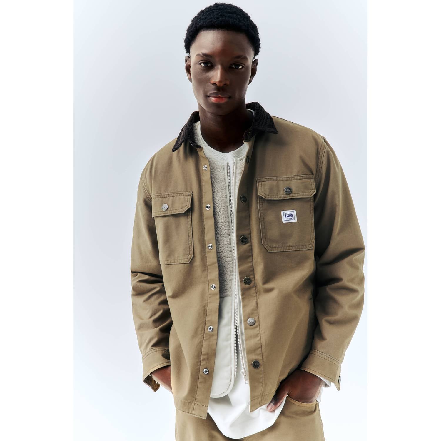 Lee relaxed fit corduroy overshirt donkerkhaki