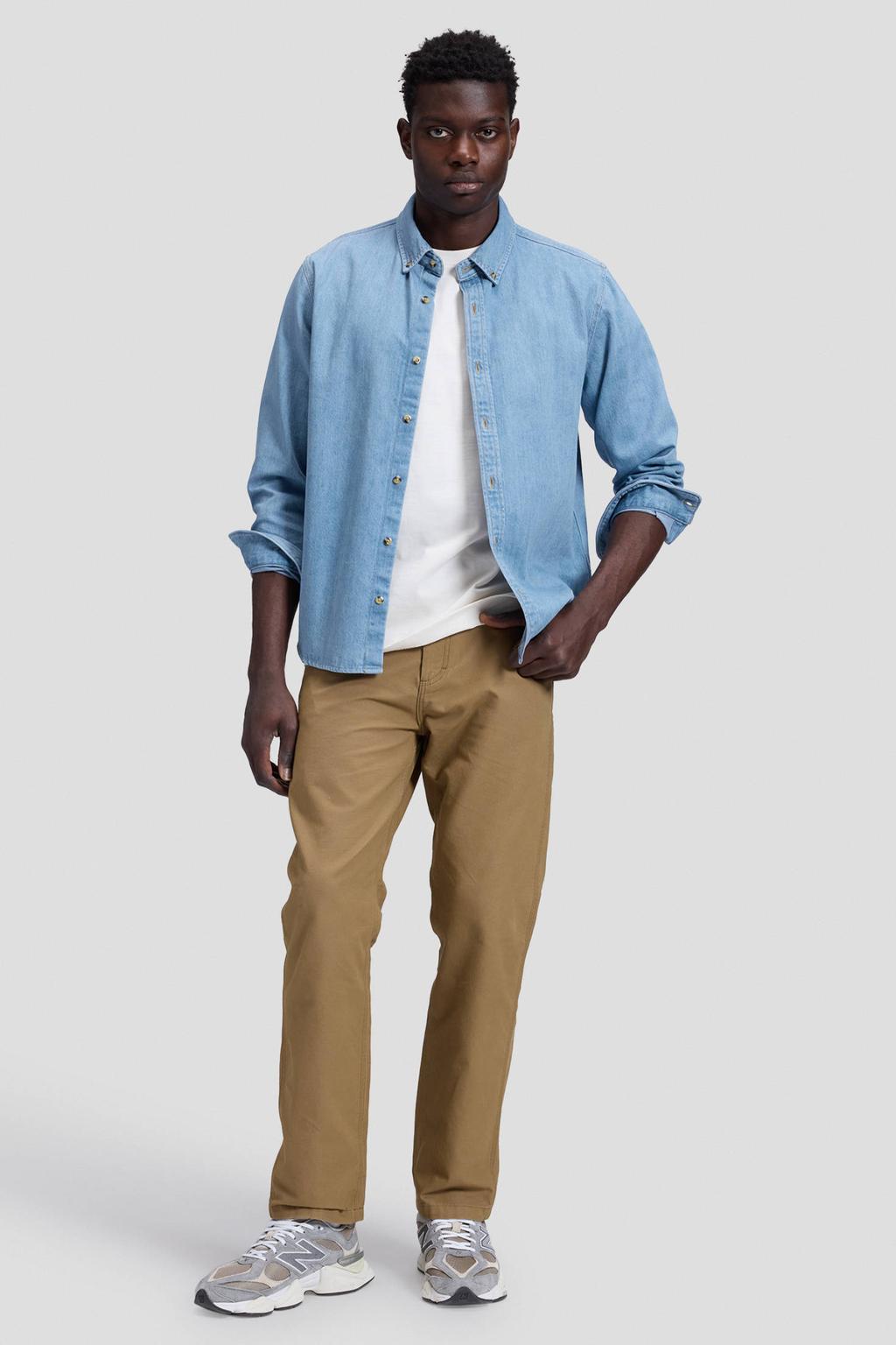 Blauwe heren Lee relaxed fit overhemd van denim met effen, lange mouwen en button down sluiting