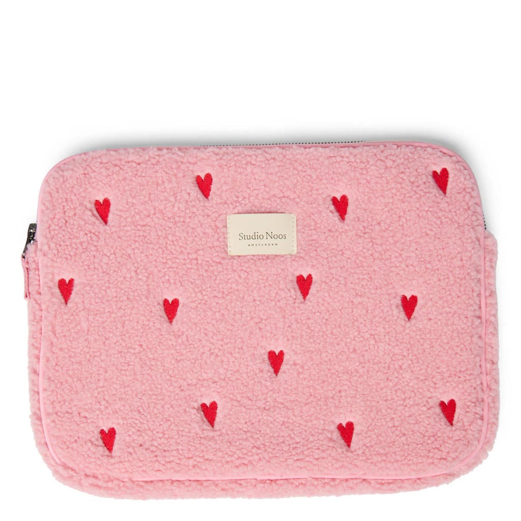 Studio Noos 13 inch laptopsleeve Teddy Hearts roze