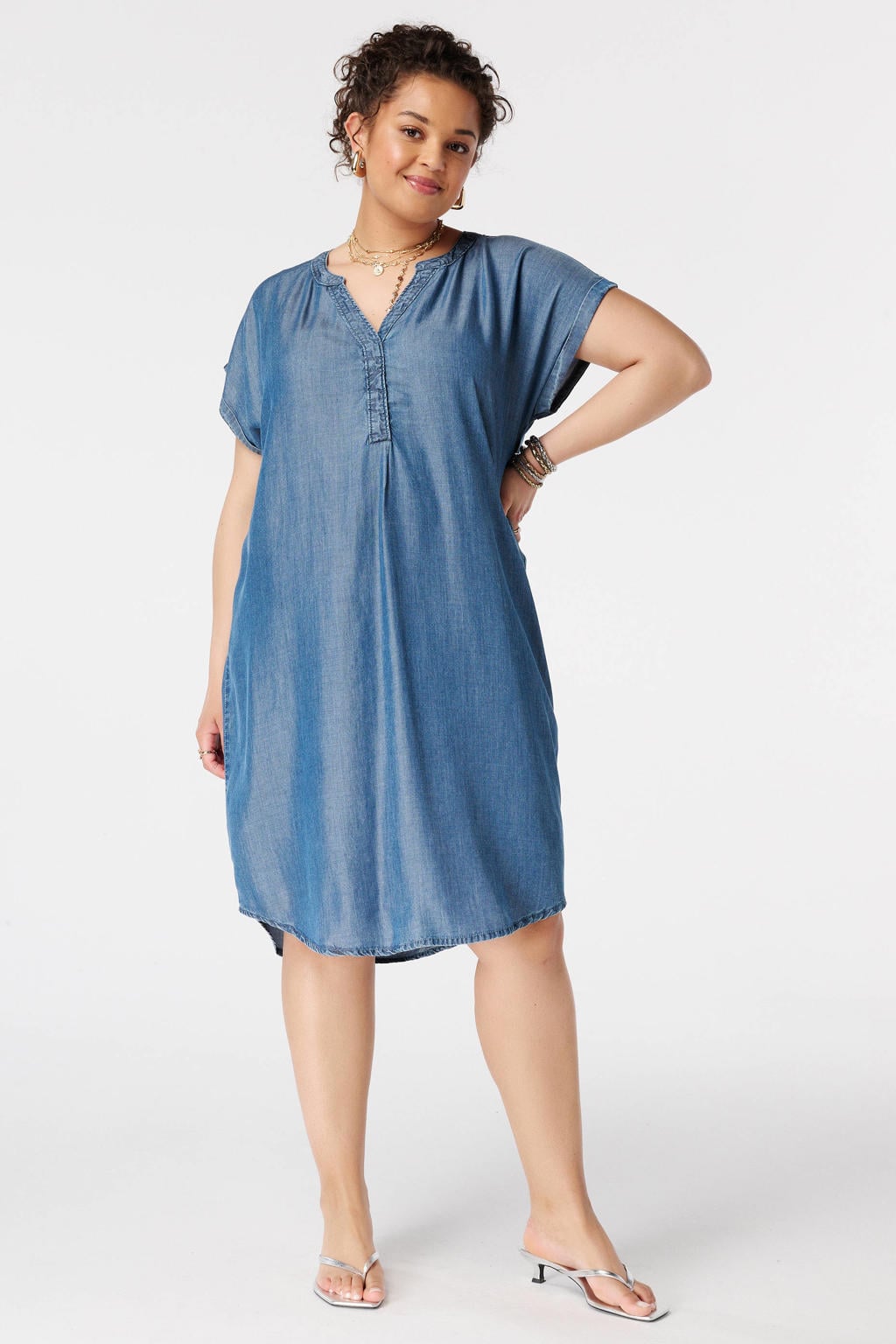 MS Mode lyocell spijkerjurk Plus Size - mediumblauw