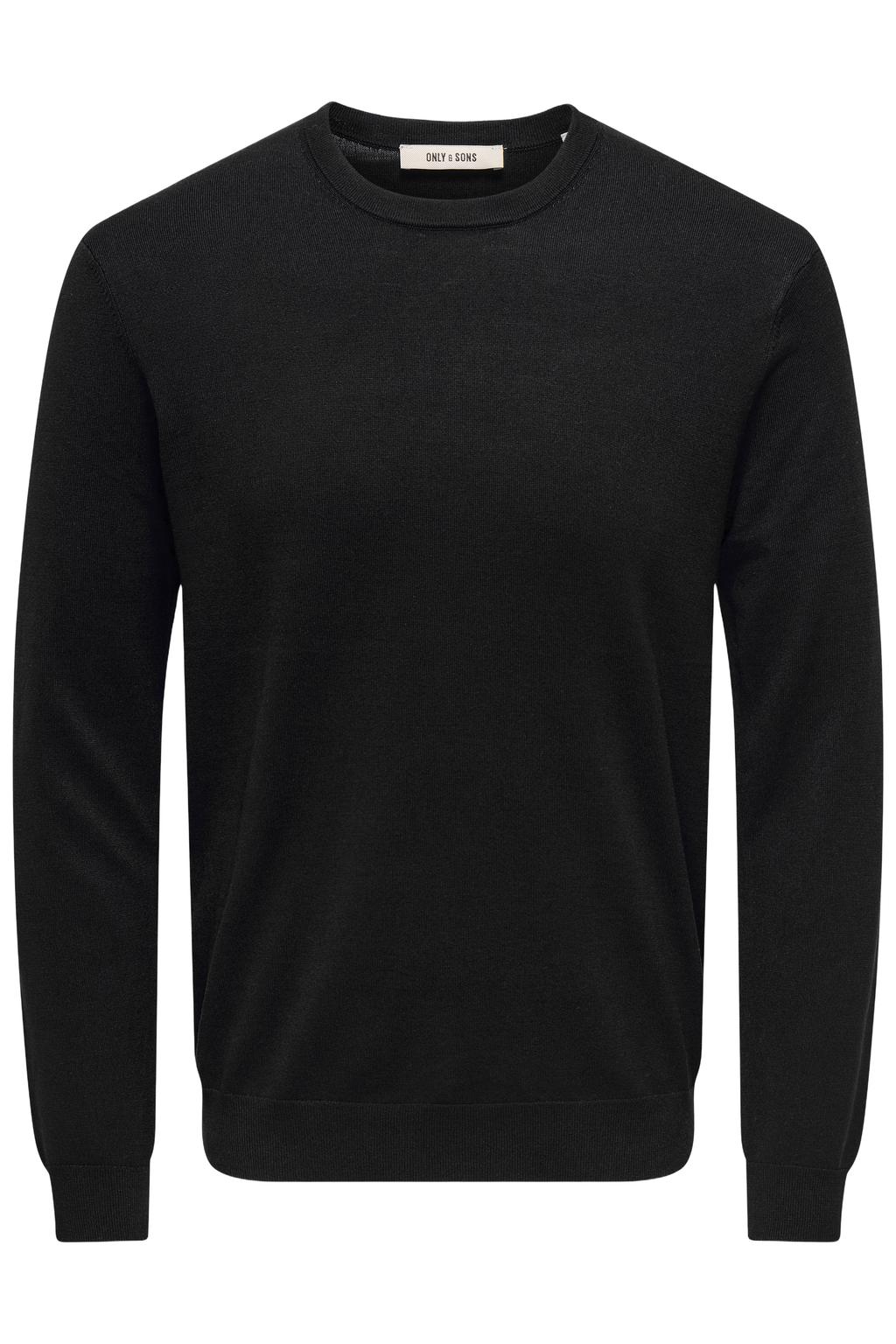 Zwarte heren ONLY & SONS viscose regular fit trui met effen, lange mouwen en ronde hals