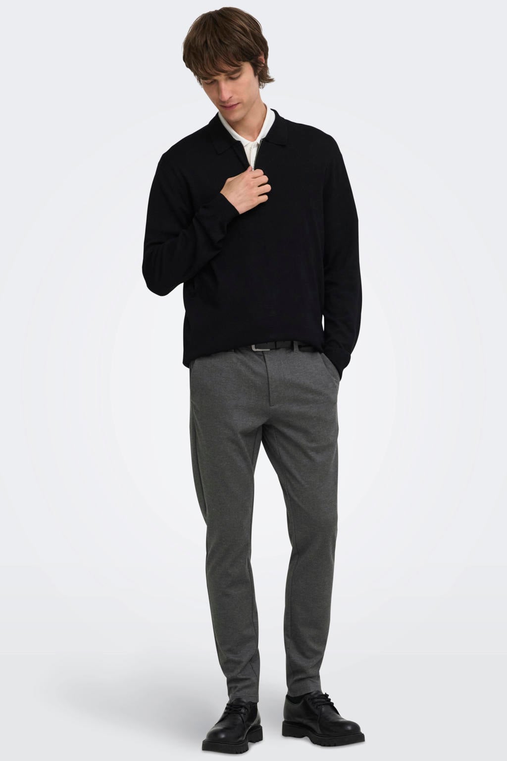 ONLY & SONS viscose slim fit gemêleerde chino - beluga
