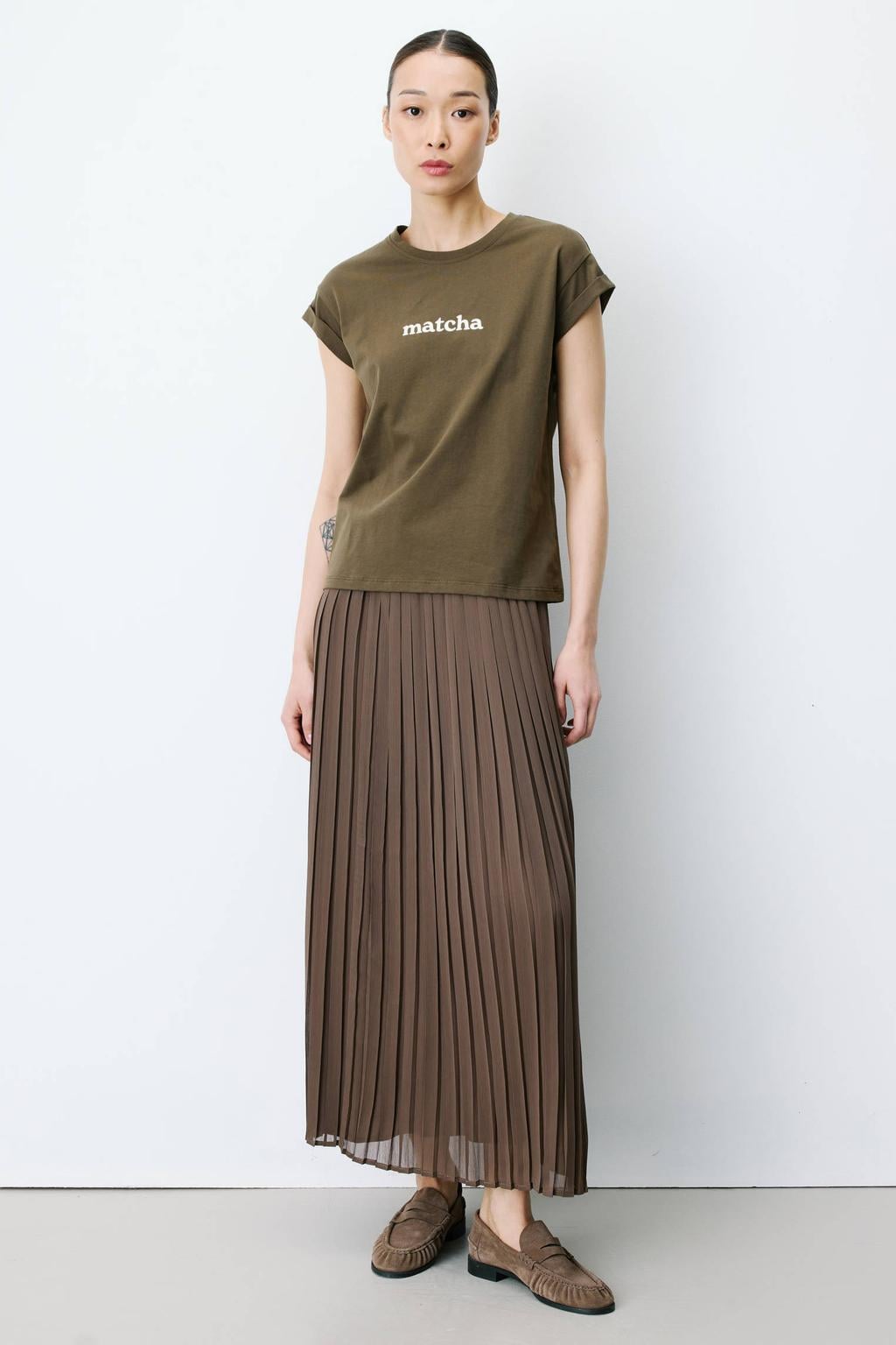 Grace & Mila T-shirt met tekst - kakigroen