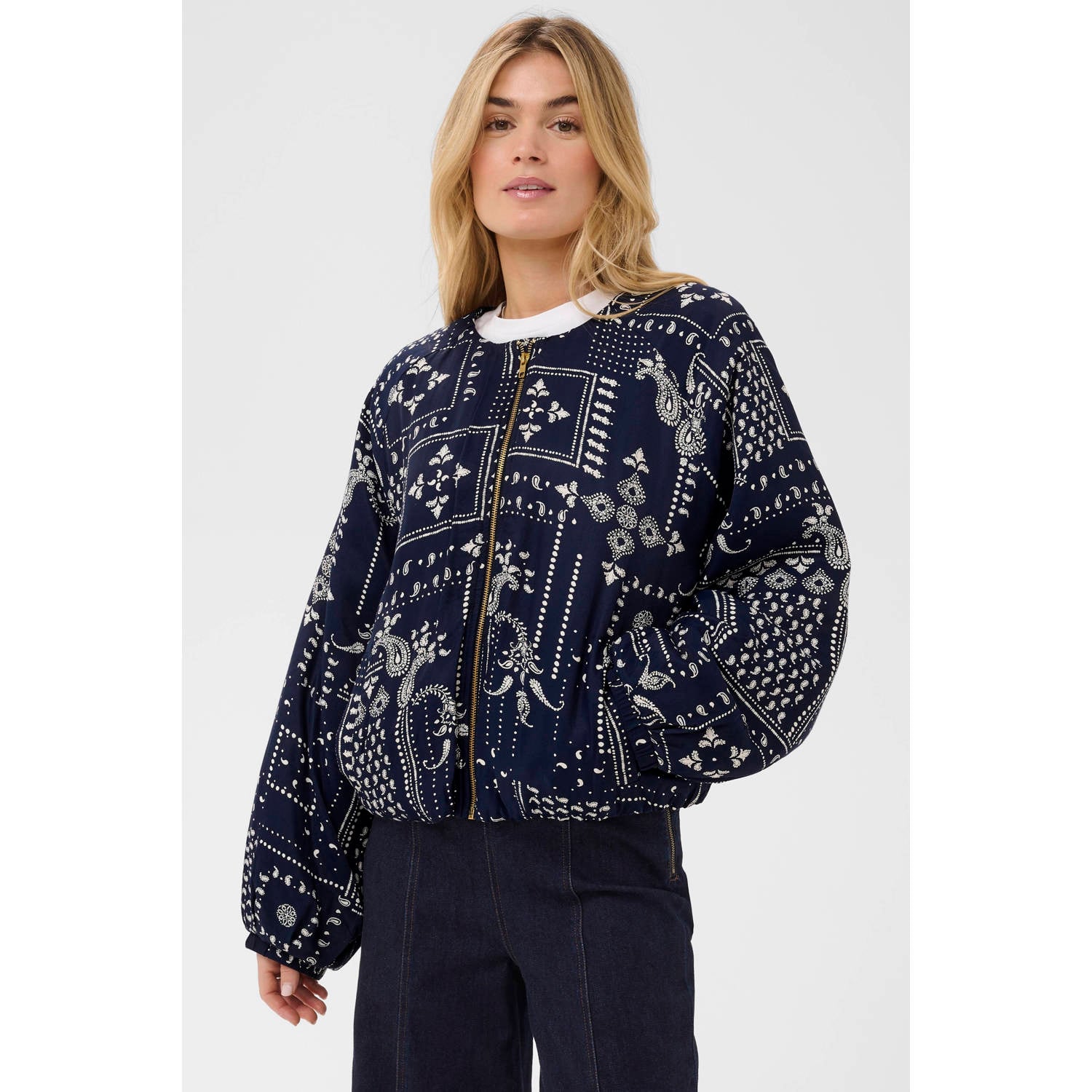 Saint Tropez bomberjas met paisley donkerblauw wit