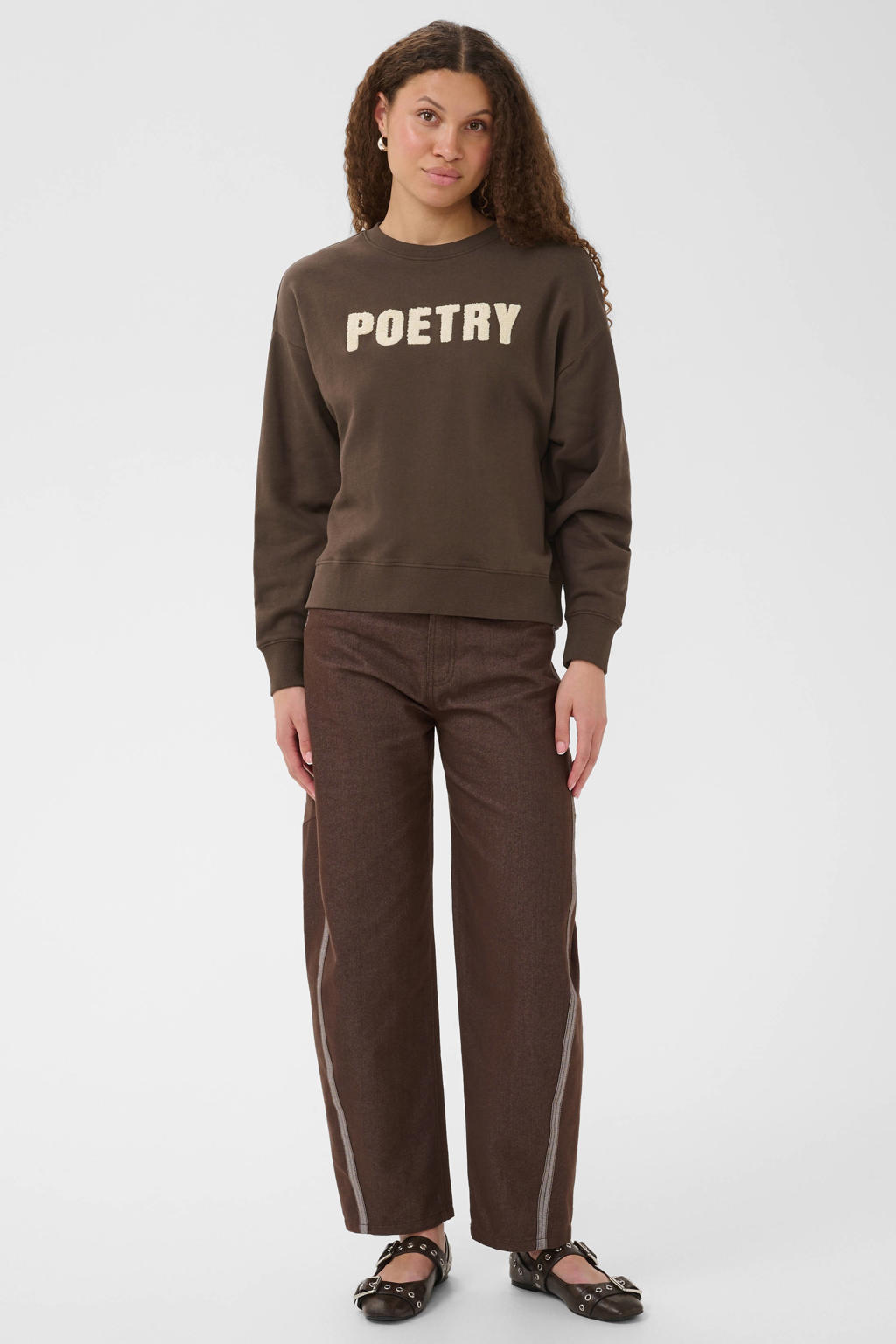 Saint Tropez katoenen sweater met borduursels - bruin