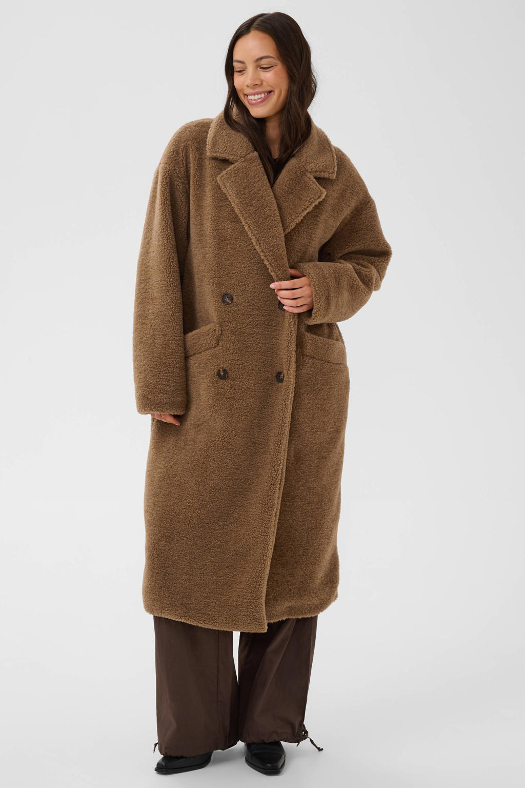 Saint Tropez teddy jas met split - bruin