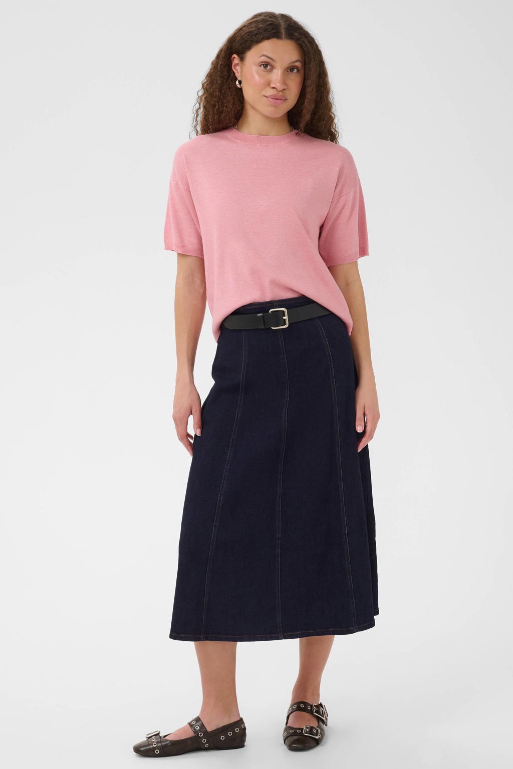 Roze dames Saint Tropez van viscose met effen, korte mouwen, ronde hals en geribde boorden