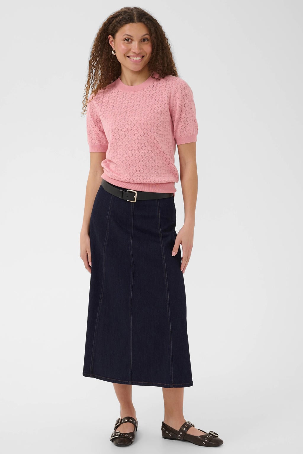 Roze dames Saint Tropez van viscose met effen, korte mouwen, ronde hals en geribde boorden