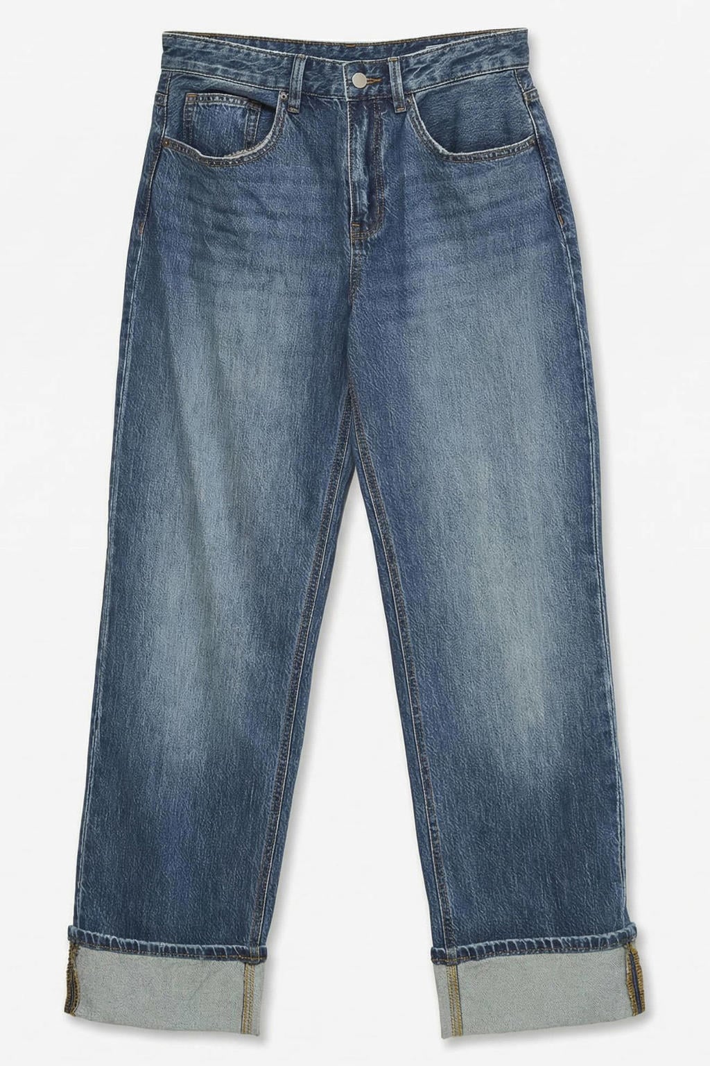 Dark blue denim dames VERO MODA Vmcoline Mr Stra. Fold Up Dnm Jns Li3204 jeans met rits- en knoopsluiting en effen