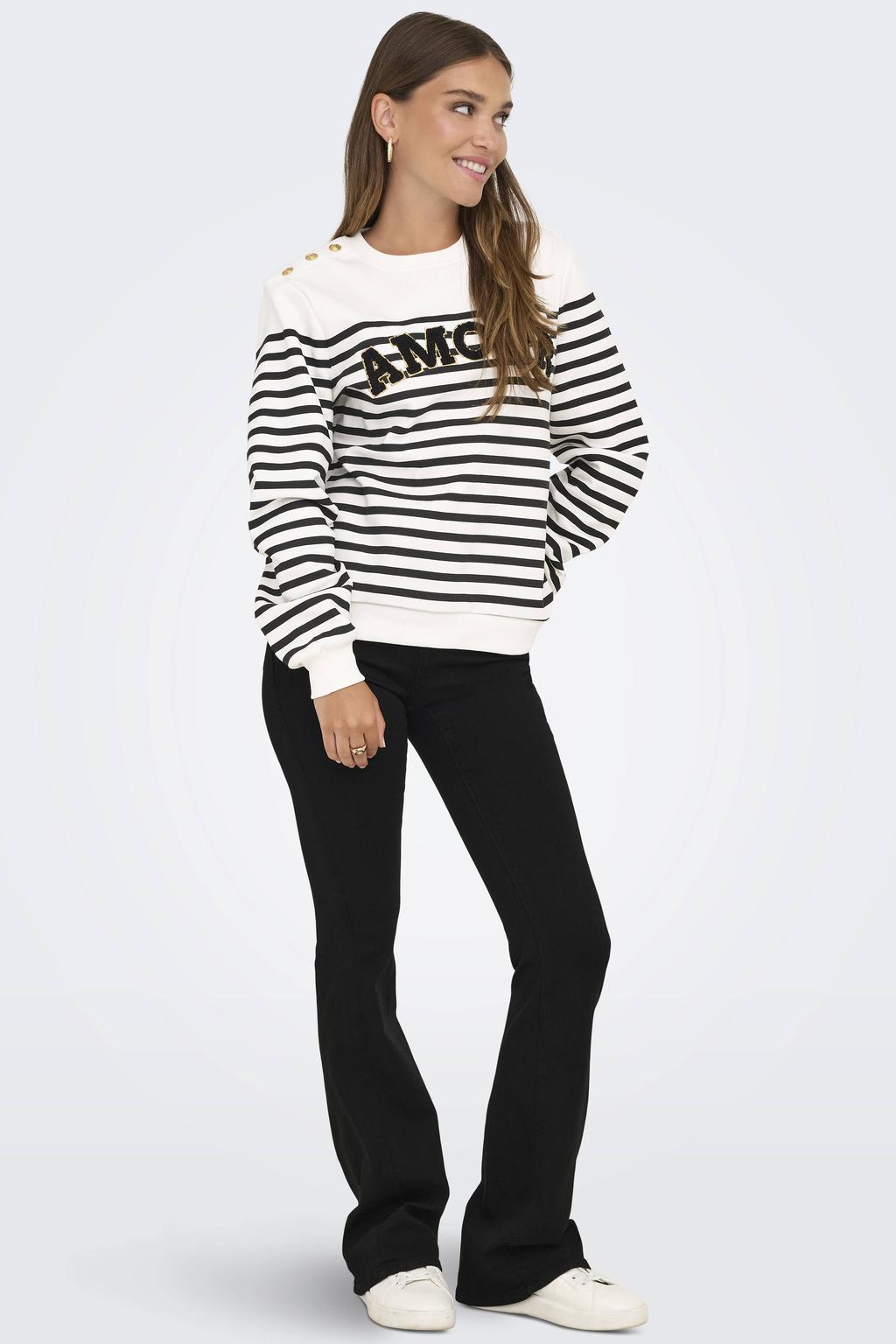 Zwarte dames ONLY flared jeans van denim met low waist, rits- en knoopsluiting en effen