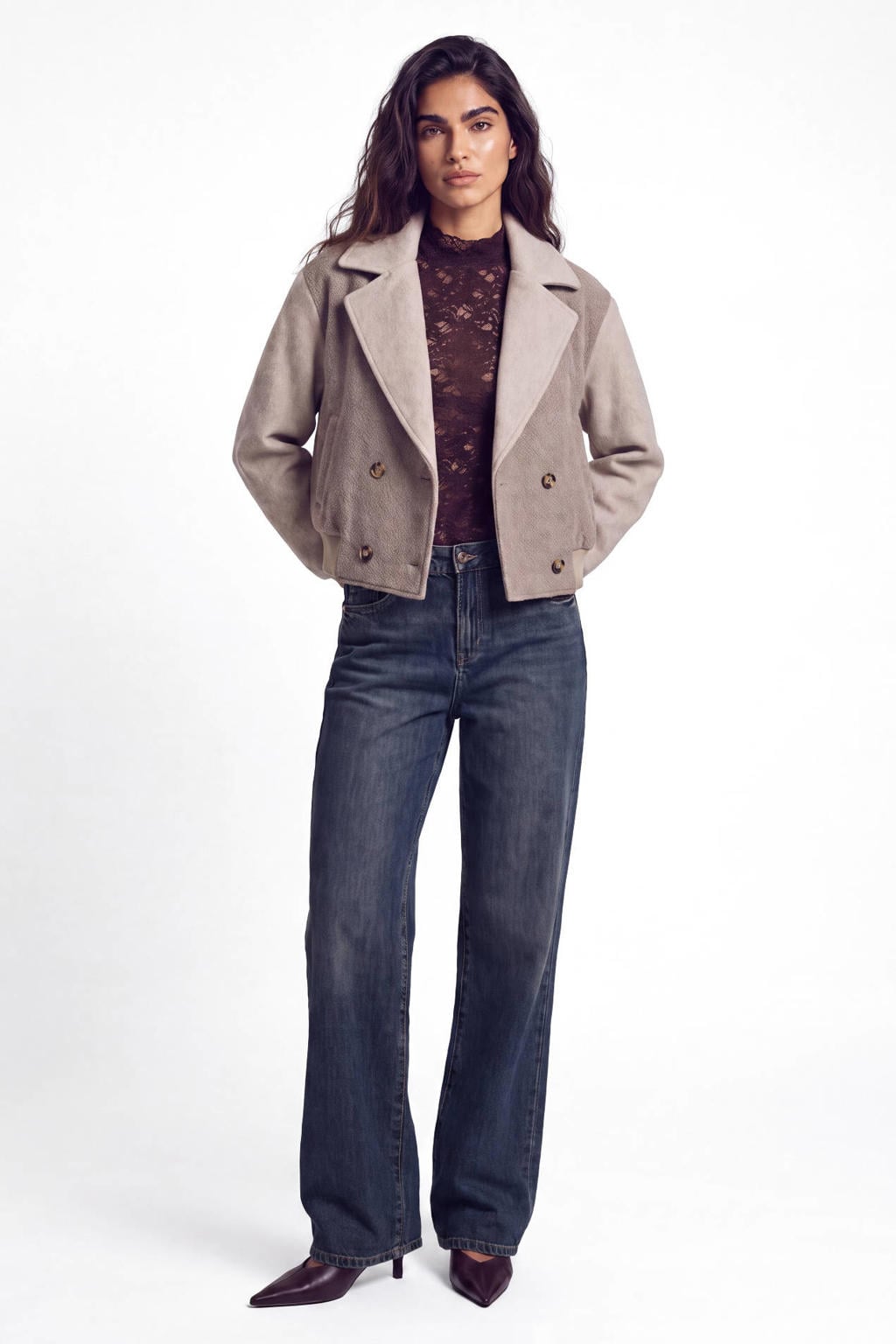 Florez winterjas met wol en backprint - taupe