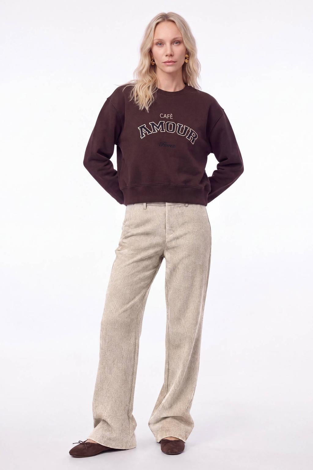 Florez straight leg gemêleerde broek - zand