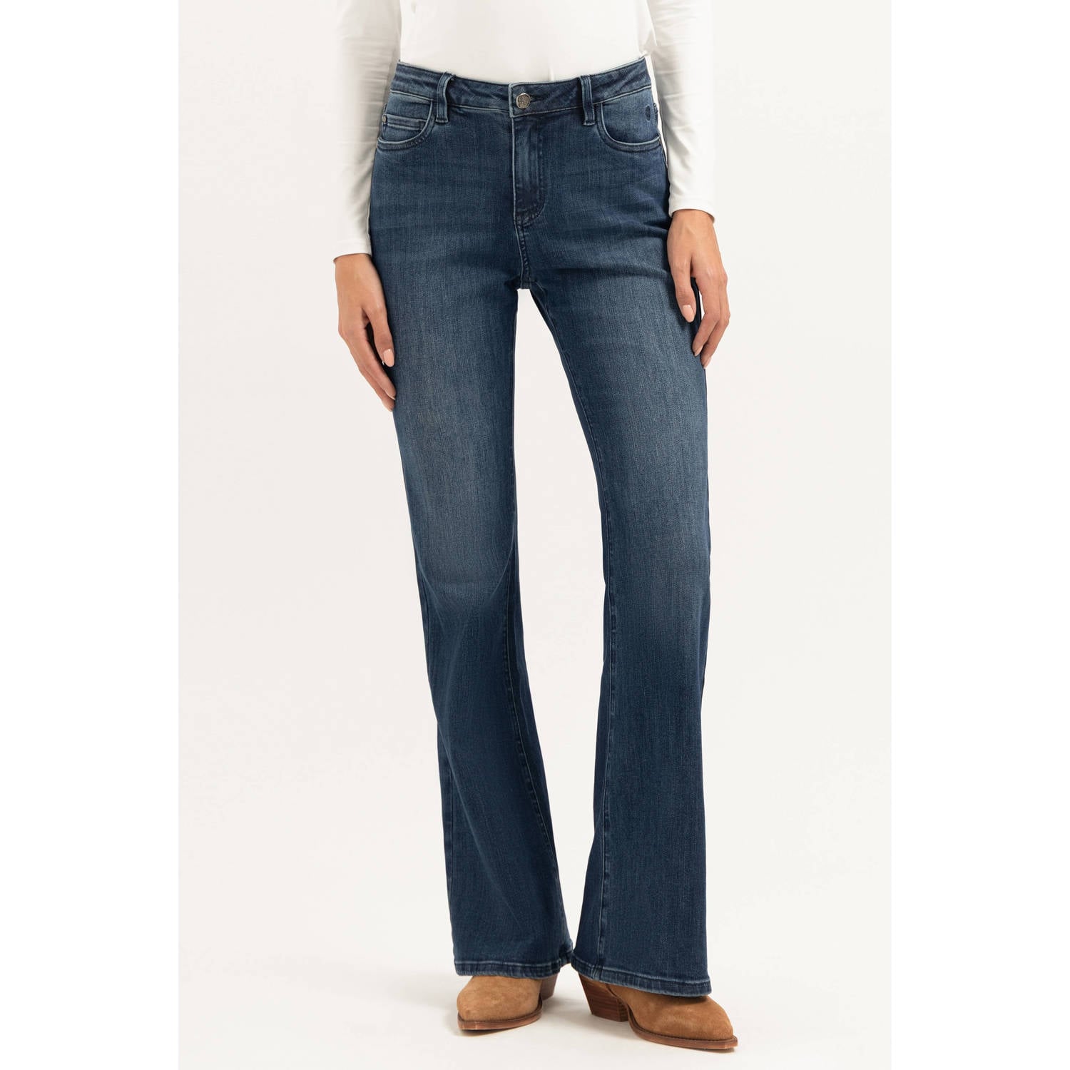 Florez high waist flared jeans donkerblauw