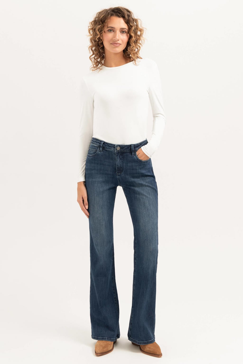 Florez high waist flared jeans - donkerblauw