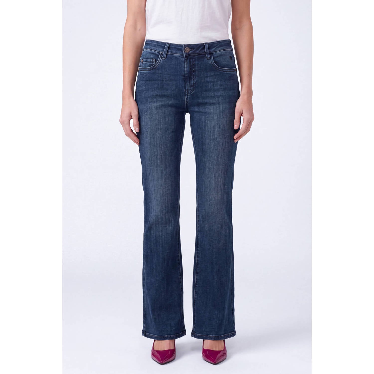 Florez high waist flared jeans donkerblauw