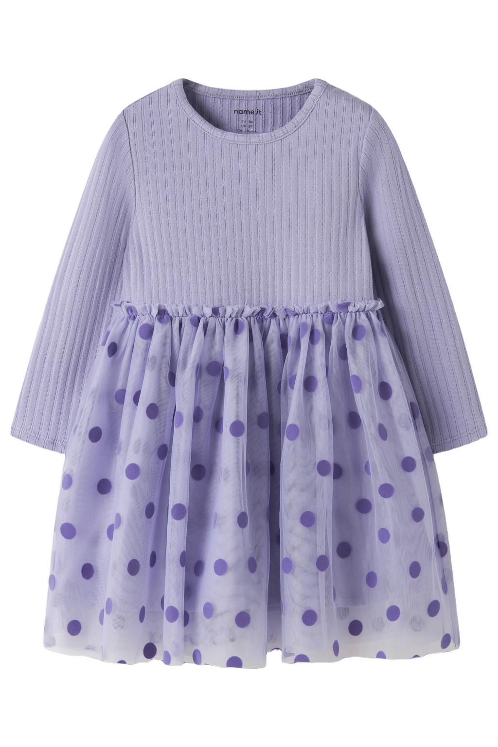 NAME IT MINI gebreide midi jurk met stippen - paars