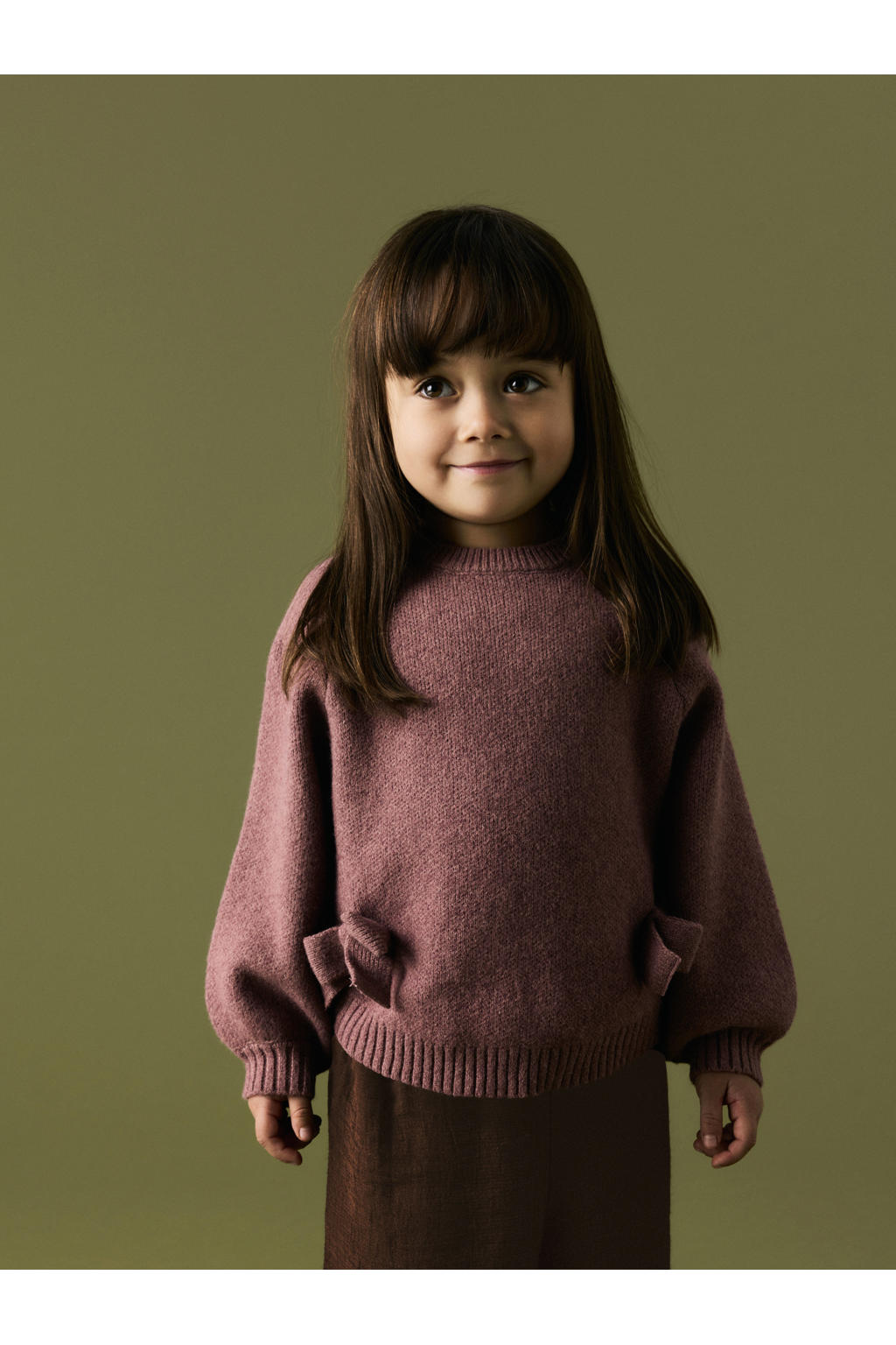 Paarse meisjes NAME IT MINI gebreide trui van polyester met effen, lange mouwen en ronde hals