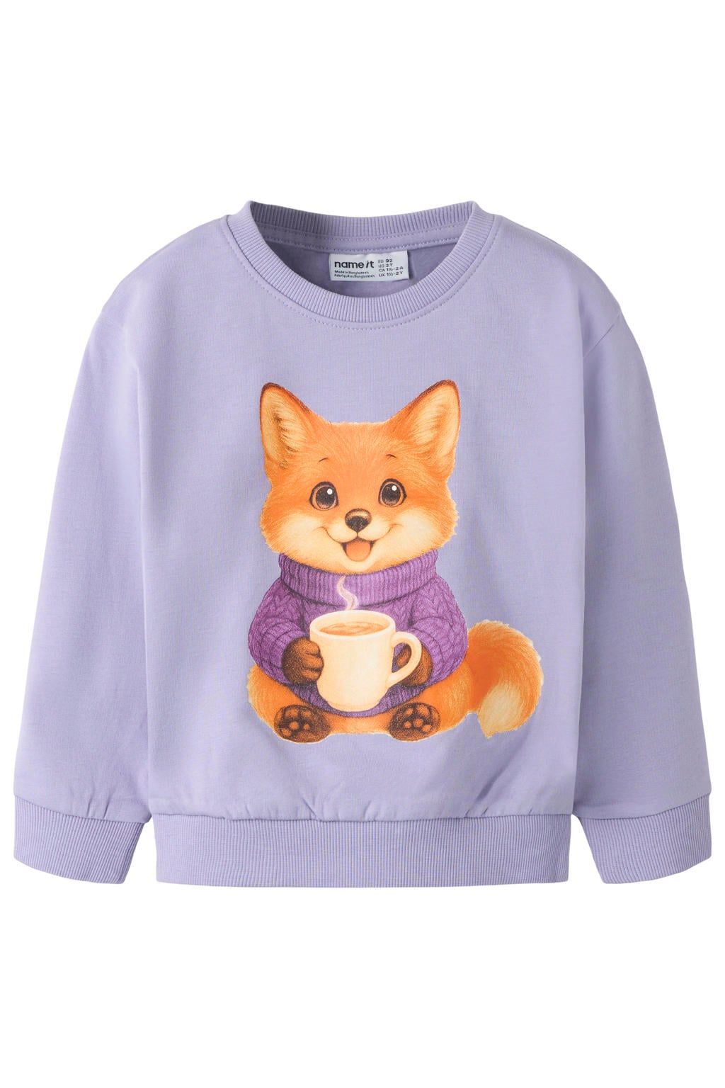 Lilakleurige meisjes NAME IT MINI rechtvallende sweater met printopdruk, lange mouwen en ronde hals