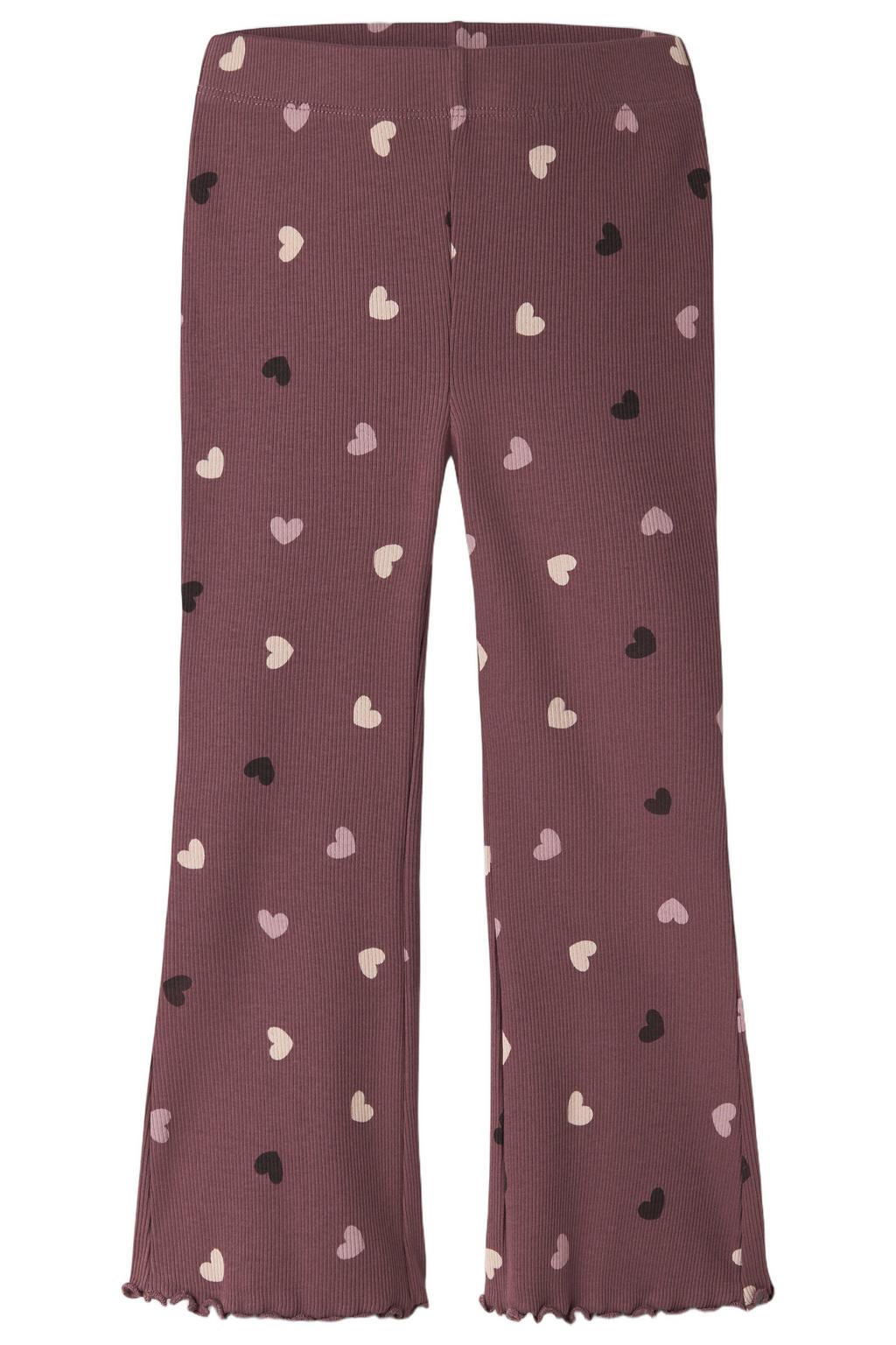 Roodbruine meisjes NAME IT MINI gebloemde flared broek bruin van stretchkatoen met elastische tailleband