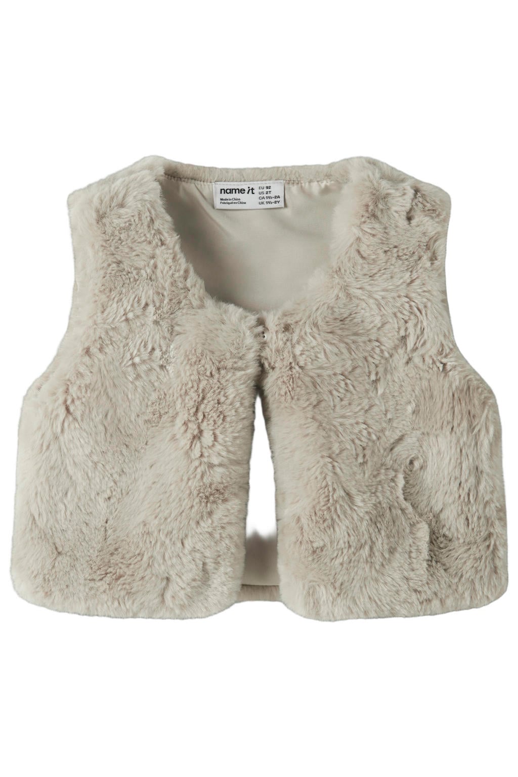 Beige meisjes NAME IT MINI gilet van polyester met effen, ronde hals, knoopsluiting en geweven detail