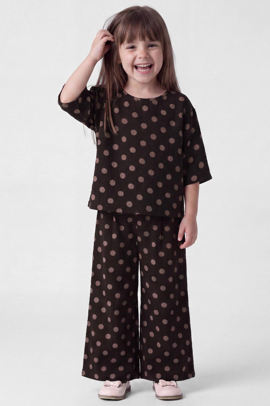NAME IT MINI wide leg casual broek met stippen - bruin