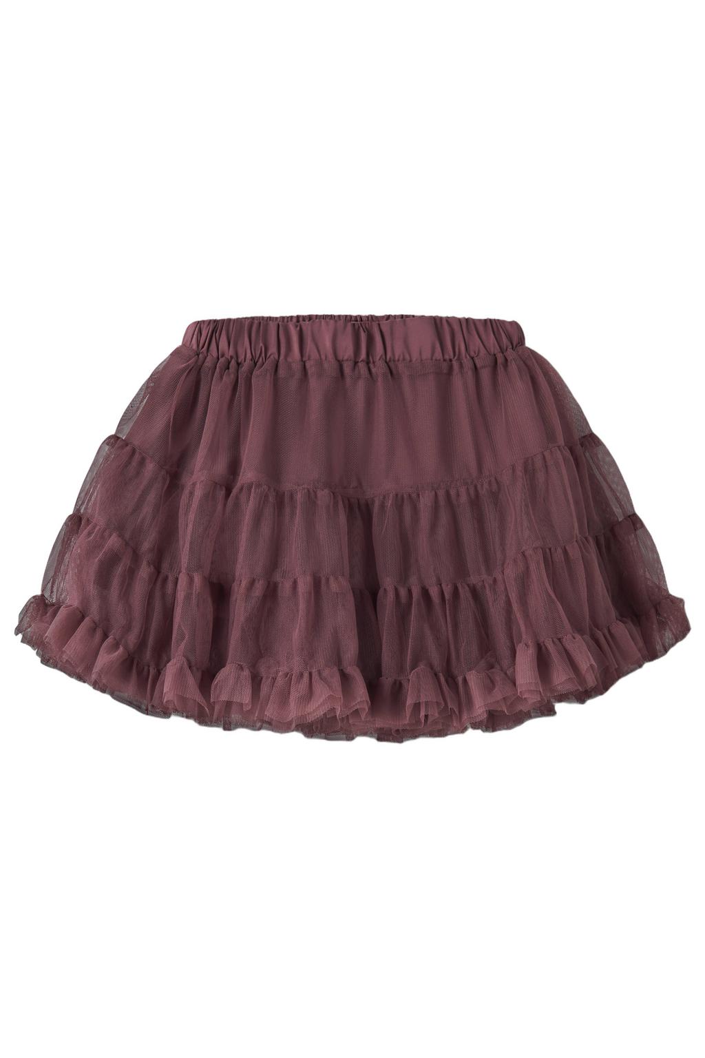 Roodbruine meisjes NAME IT MINI korte tule rok met ruches bruin voorzien van
