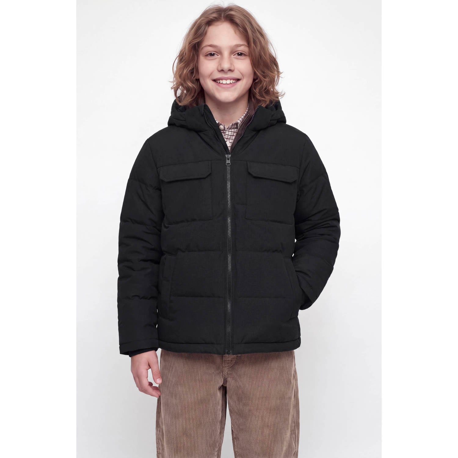 JACK & JONES JUNIOR gewatteerde winterjas zwart