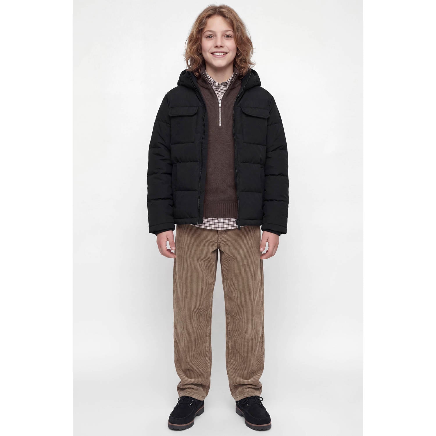 JACK & JONES JUNIOR gewatteerde winterjas zwart