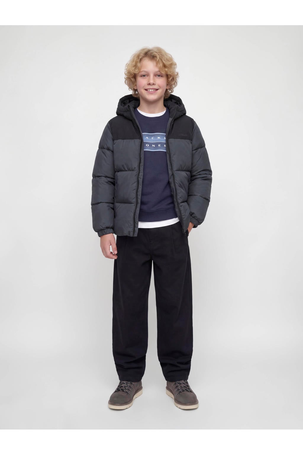 JACK & JONES JUNIOR winter pufferjas - antraciet