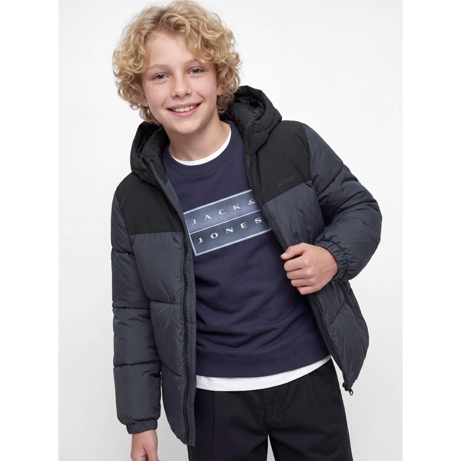 JACK & JONES JUNIOR winter pufferjas antraciet