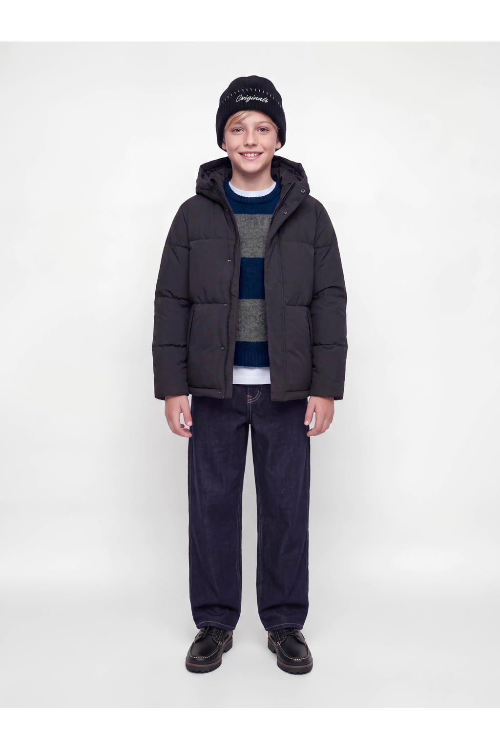 JACK & JONES JUNIOR gebreide gestreepte trui met wol - donkerblauw