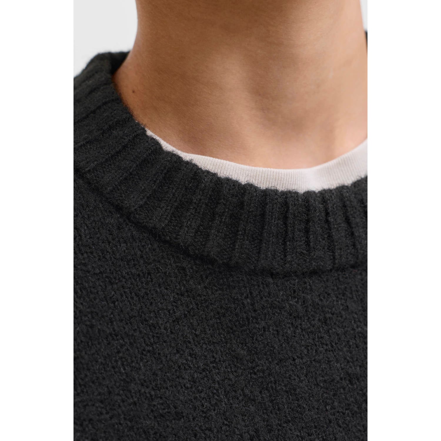 JACK & JONES JUNIOR gebreide trui met wol zwart