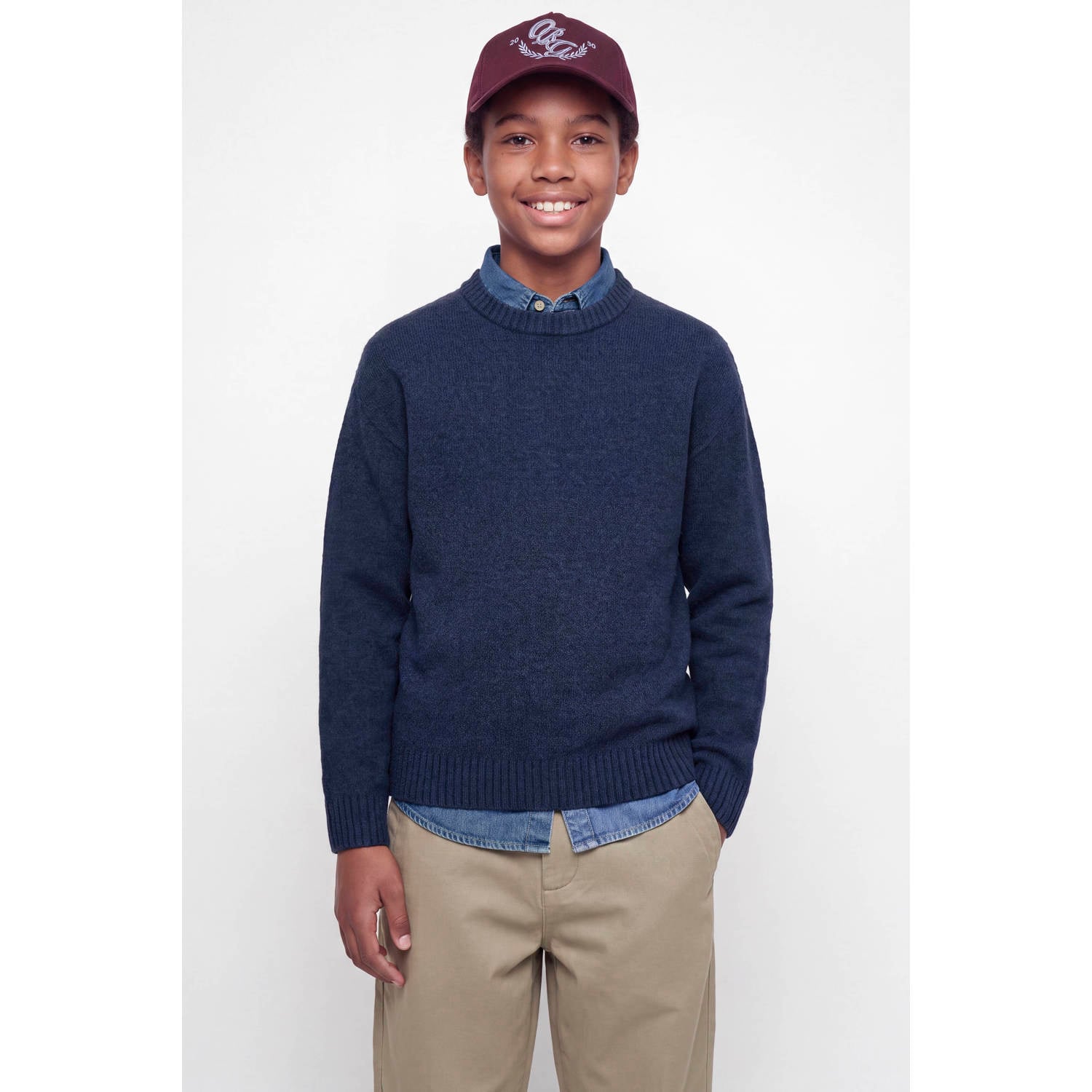 JACK & JONES JUNIOR gebreide trui met wol donkerblauw