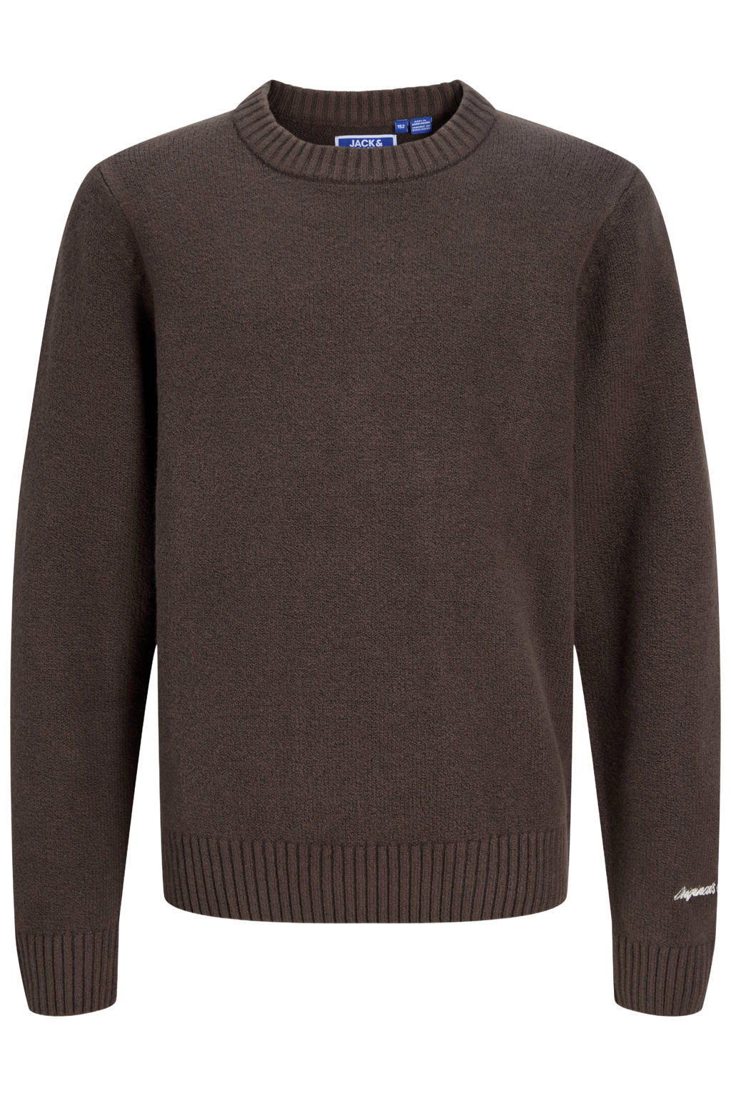 Donkerblauwe jongens JACK & JONES JUNIOR oversized gebreide trui van sweat materiaal met lange mouwen en ronde hals