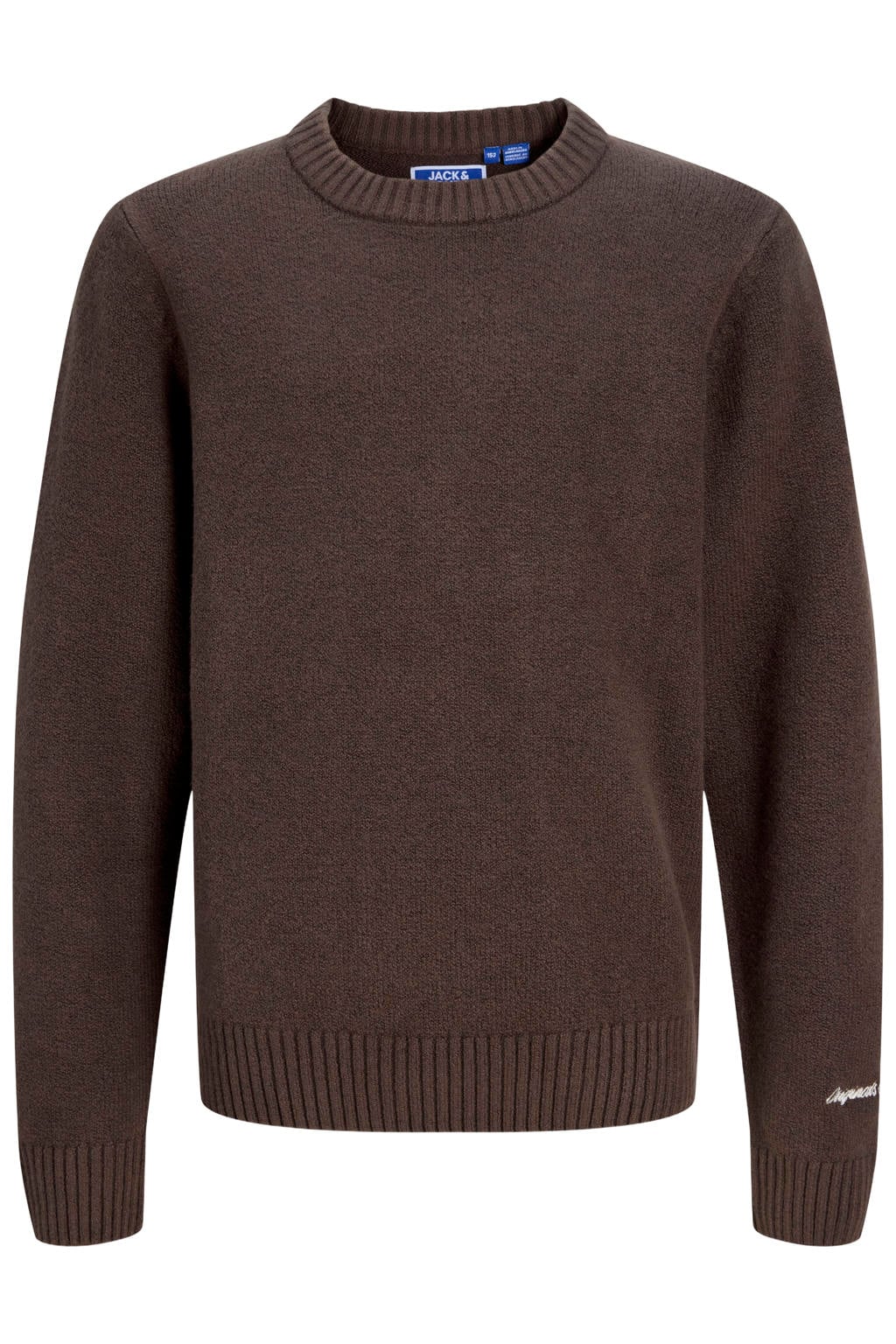 Donkerblauwe jongens JACK & JONES JUNIOR oversized gebreide trui van sweat materiaal met lange mouwen en ronde hals