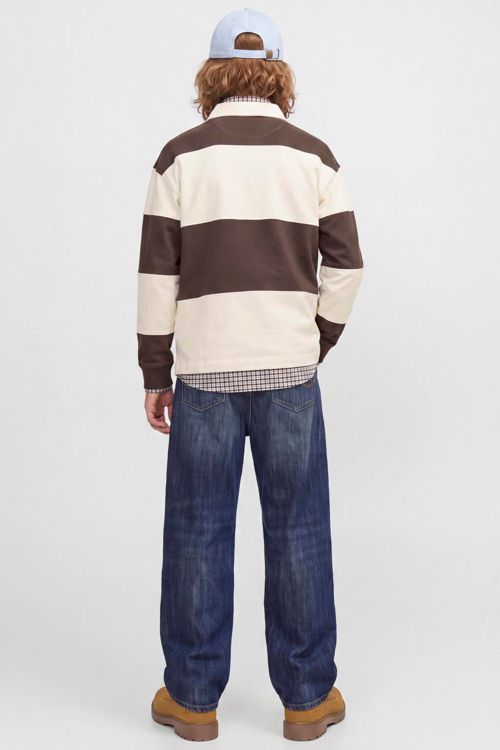 JACK & JONES JUNIOR gestreepte sweater met tekst - bruin/ecru