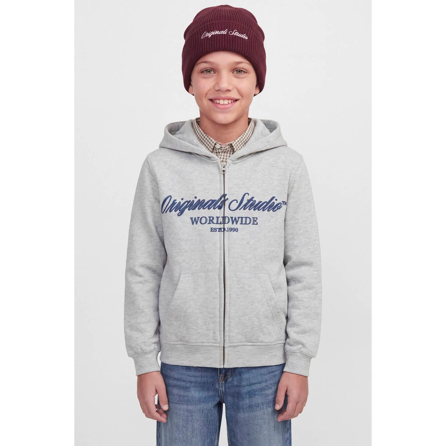 JACK & JONES JUNIOR sweatvest met logo grijs