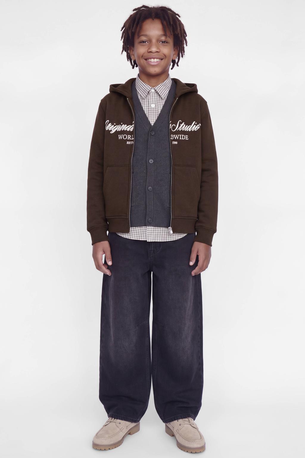 JACK & JONES JUNIOR junior sweatvest met logo - donkerbruin
