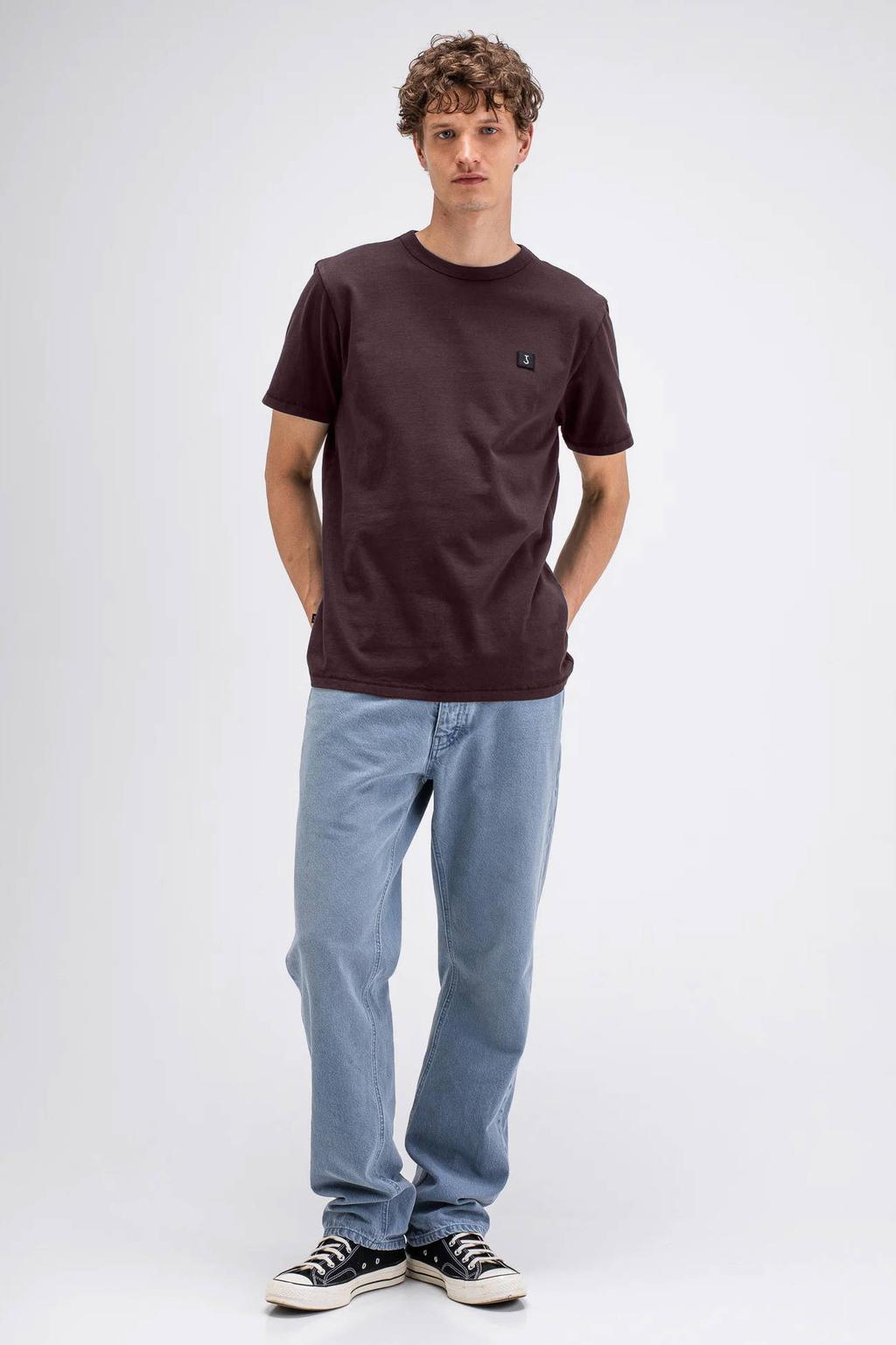 Donkerpaarse heren Butcher of Blue regular fit T-shirt van katoen met effen, korte mouwen en ronde hals