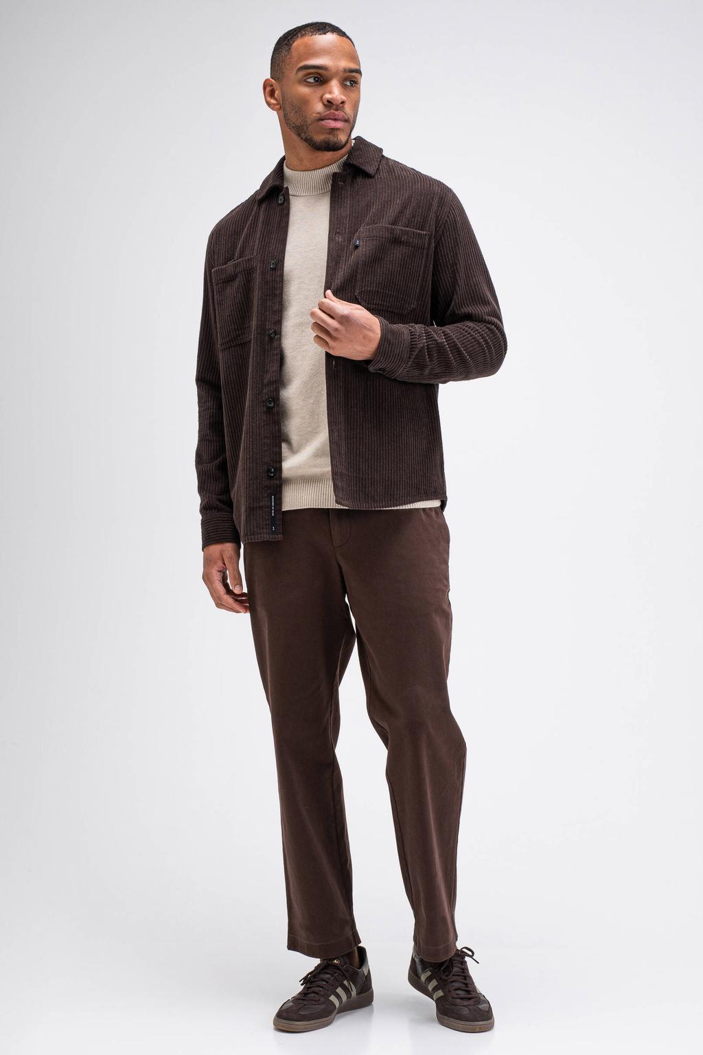 Donkerblauwe heren Butcher of Blue regular fit overshirt details van corduroy met effen, lange mouwen en klassieke kraag