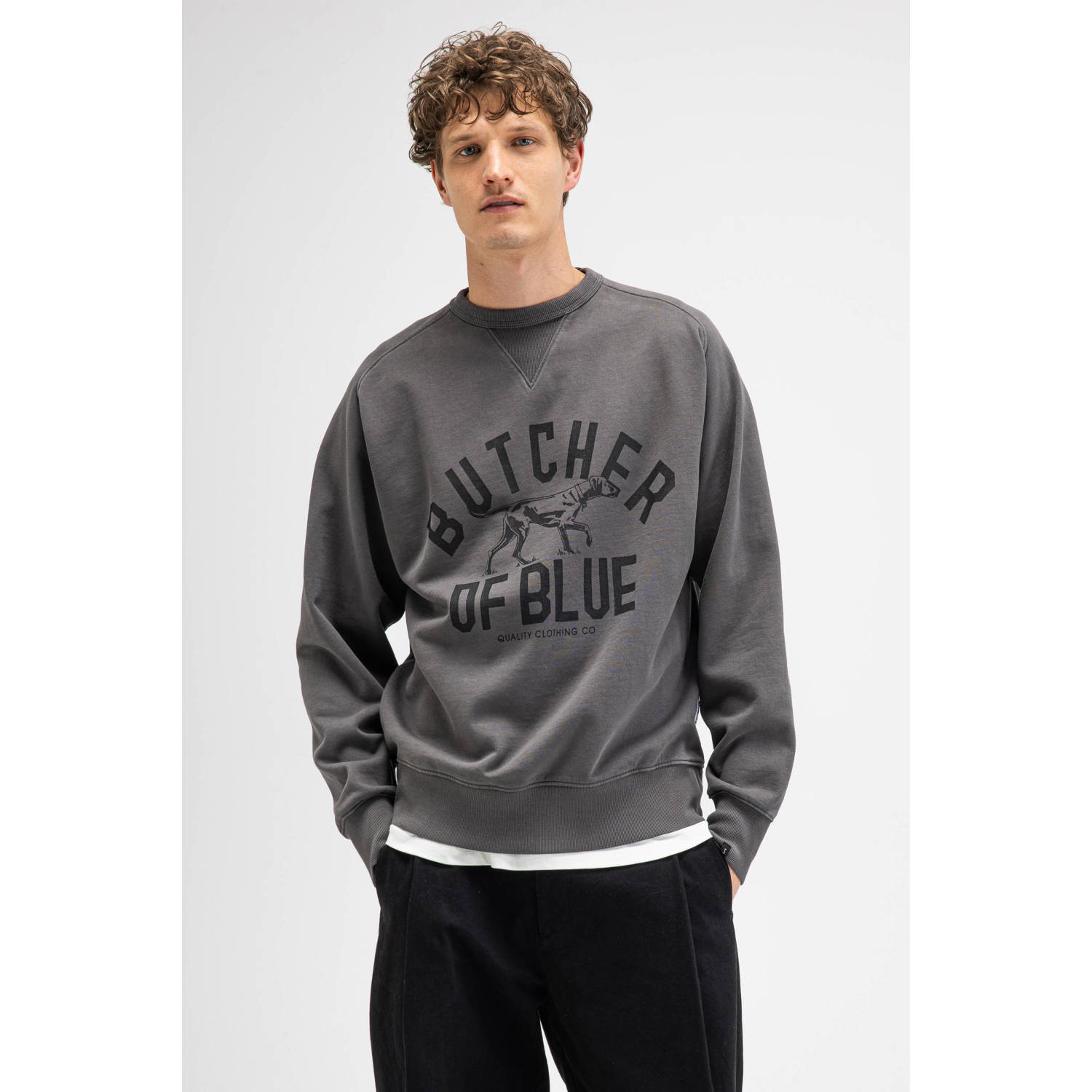 Butcher of Blue oversized sweater met logo grijs