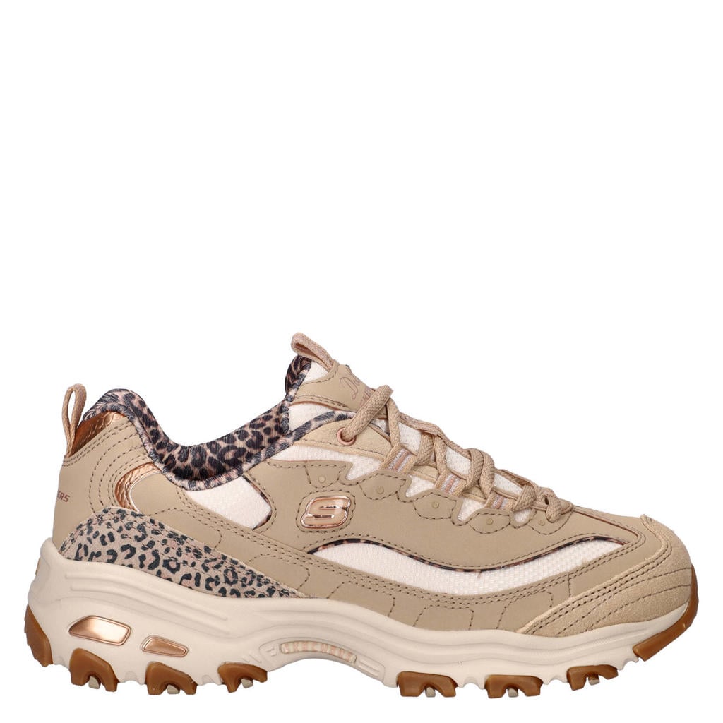 Taupe dames Skechers D'Lites Wild Charm chunky sneakers - van imitatieleer en textiel met veters