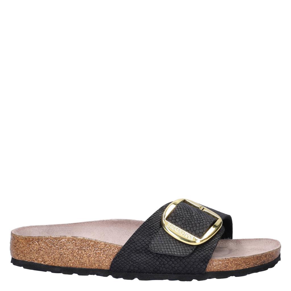 Zwarte dames Birkenstock Madrid Big Buckle imitatieleren slippers - met gesp en dierenprint