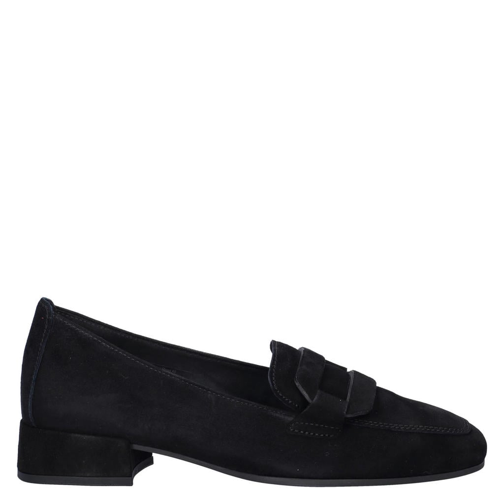 Zwarte dames Gabor suède loafers met blokhak -