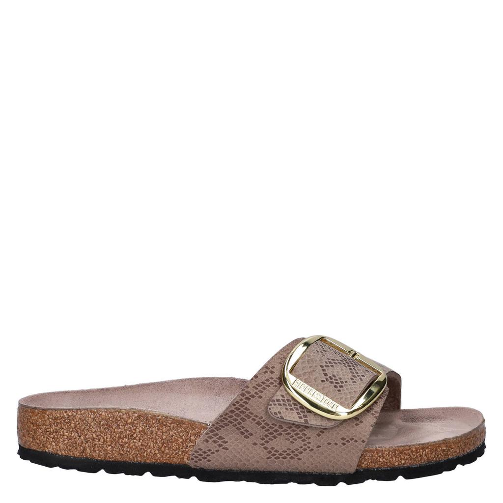 Taupe dames Birkenstock Madrid Big Buckle imitatieleren slippers - met gesp en dierenprint